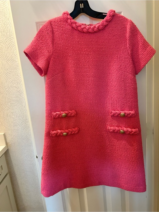 Tuckernuck Dresses & Skirts - Tuckernuck Bright Pink Tweed Shift Dress with Braided Trim